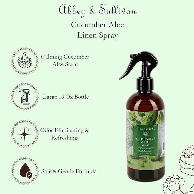 Abbey &amp Sullivan Linen Spray Cucumber Aloe Fabric Freshener and Fragrance Room Spray Pack of 2 16 oz