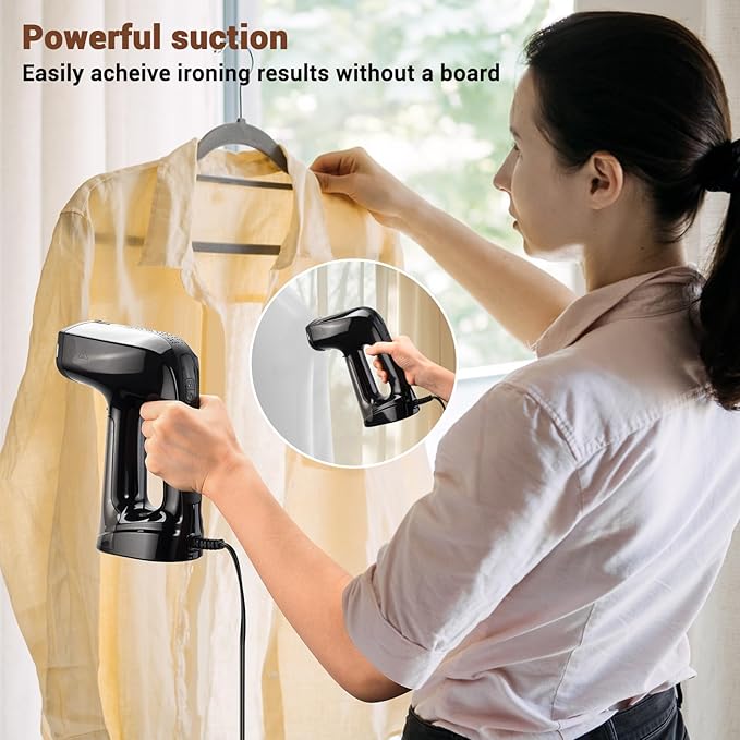 Vacuum Steamer for Clothes 3200Pa Suction Handheld Clothes Steamer Dual Mode LED Display Portable Travel Steamers for Clothes Steaming &amp Ironing 2 In 1 160ml Water Tank (for 110-120V) - Blac