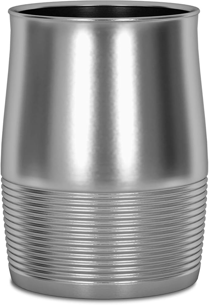 nu steel Arvada Ribbed Metal Rust Resistant Stainless Steel Small Trash Can Wastebasket Garbage Container Bin for Bathrooms Powder Rooms Kitchens Home Offices