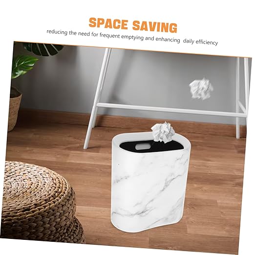 PRETYZOOM Marble Gap Trash Can Home Kitchen Bedroom Bathroom Wastebasket Elegant Design Space-Saving Suitable for Small Spaces