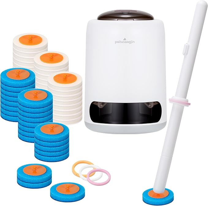 PeiTuShangJin Disposable Toilet Brush Auto-Ejecting Includes 48 Enhanced Refills (24 Ocean 24 Natural) Plus 3 Air-Purifying Scented Rings (Ocean Rose Lemon) 360° Dead-Angle-Free Cleaning