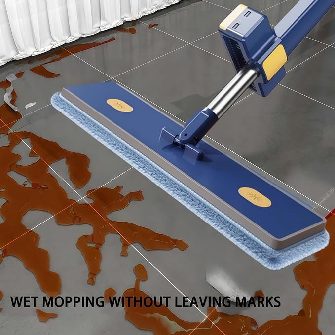 Self-Wringing 360° Flat MopHands-Free Wet &amp Dry Mop with Scalable BucketAdjustable Large Flat 360° Rotating Mops with 6 Washable Microfiber Padsfor Tile Hardwood (4 Microfiber Pads)