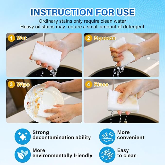 Magic Sponges Cleaning Eraser 100Pack 2X Density Stronger Melamine Sponge Foam Pads Multi-Functional Household Cleaner Dish Sponge Cleaning Supplies for Kitchen Bathroom Floor SinkWall Cleaner