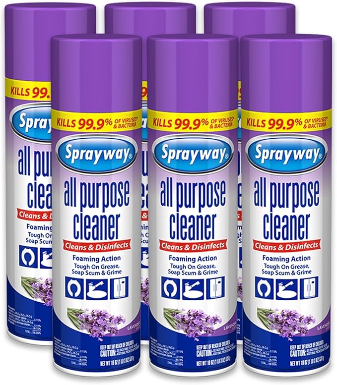 Sprayway All Purpose Cleaner with Lavender Scent 19oz Pack of 6 | Foaming Action Clean Disinfect Deodorize | Tough on Grease Soap Scum Grime | EPA Approved Kills 99.9% of Viruses &amp Bacteri