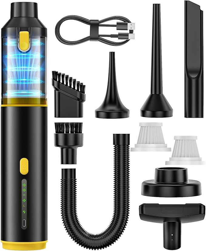 Car Vacuum Portable Cordless Handheld Vacuum Cleaner 4-in-1 Mini Cordless Vacuum with 2 Suction Modes and 16800pa Suction Power Blowing &amp Inflating 2 Modes Handheld Vacuum for Car Desk Keyboards