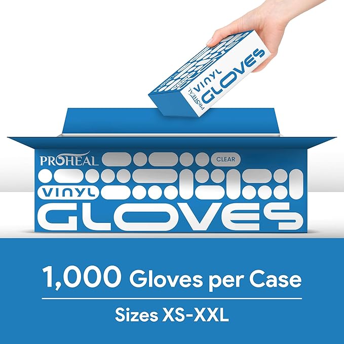 ProHeal Clear Vinyl Disposable Gloves - Food Safe Cooking and Household Cleaning Gloves -Powder and Latex Free Kitchen Glove