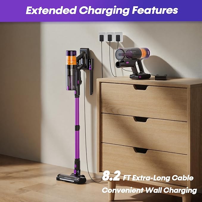 Cordless Vacuum Cleaner 650W 48KPa Vacuum Cleaners for Home Self-Standing Stick Vacuums with LED Display Anti-Tangle Lightweight Stick Vacuum Rechargeable for Pet Hair Carpet Floor