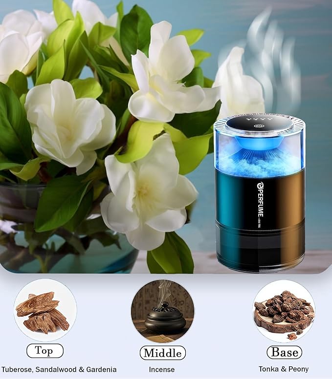 Car Air Freshener with Summer Gardenia Scent Smart Aroma Diffuser Aromatherapy Car Perfume Fresh Floral and Pure White Fragrance