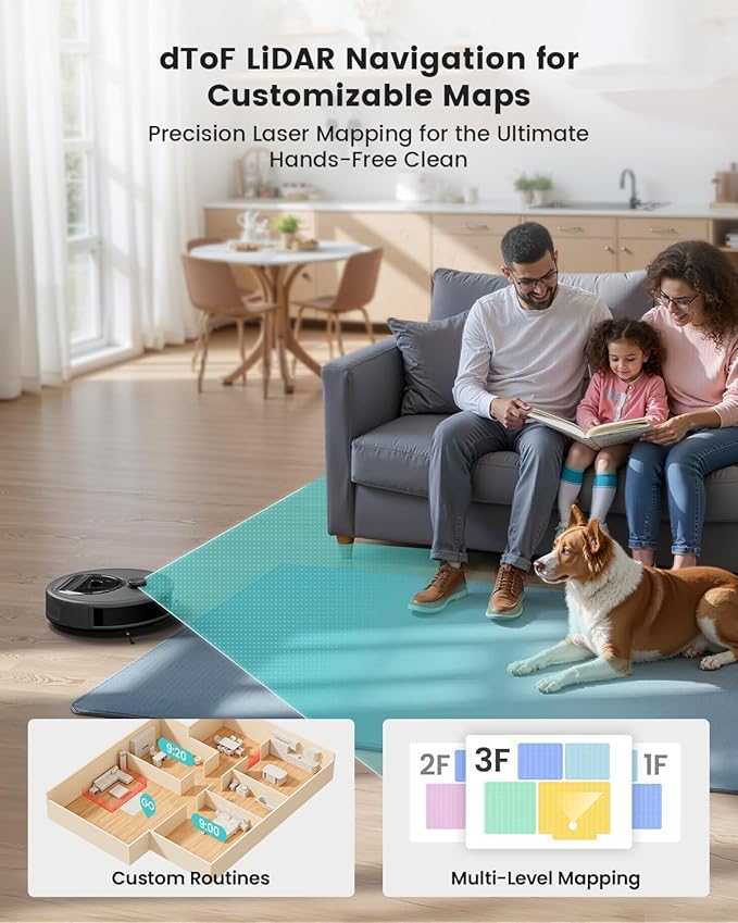 Lefant LiDAR Robot Vacuum and Mop Smart Mapping and Obstacle Avoidance Tangle-Free Pet Hair 2.4G/5G WiFi App Control Slim Design for Wider Coverage Carpet Detection M330 Pro Grey