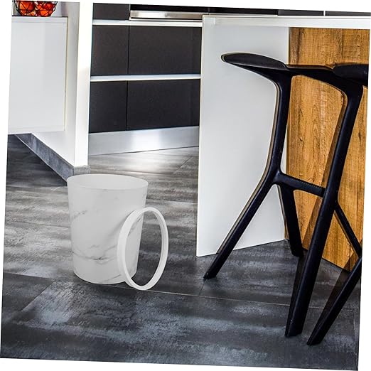Healifty Marble Pattern Wastebasket Large Round Plastic Trash Can for Bathroom Kitchen and Office Stylish Garbage Bin with Open Top Design