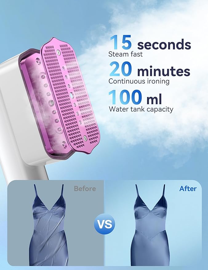 Steamer for Clothes Sundu Portable 2-in-1 Steamer &amp Iron 15s Fast Heat-up 100ml Water Tank Ironing Gloves 20 Min Continuous Steam Wrinkle Remover for Garment Travel &amp Home Use (Purple W