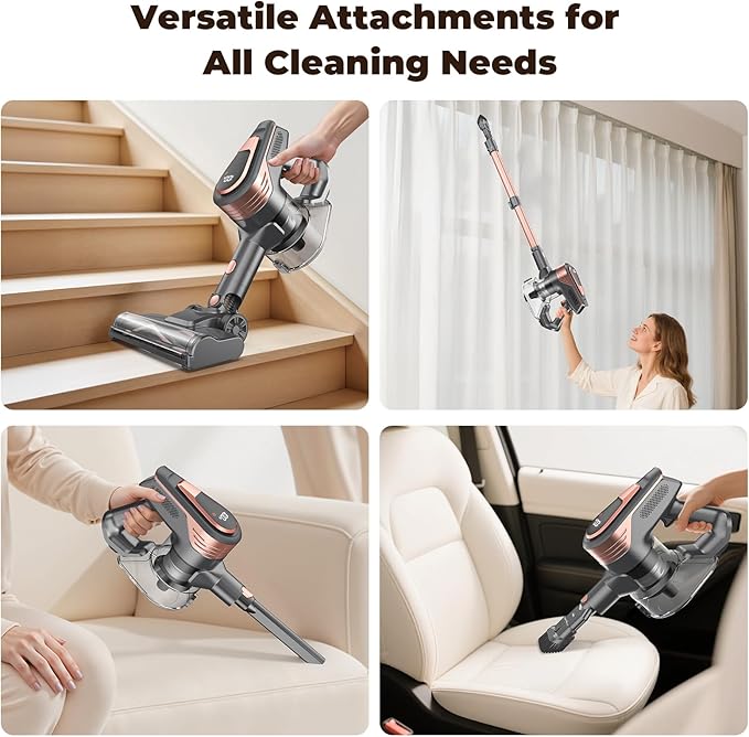 N16 Cordless Vacuum Cleaner Lightweight Vacuum Cleaners for Home with Powerful Suction 2600mAh Battery with 45 Mins Runtime Rechargeable Stick Vacuum Cordless for Hardwood Floor Carpet Pet Hair