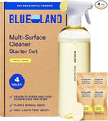 BLUELAND Multi-surface Cleaner Starter Set Fresh Lemon Scent Spray Bottle with 4 Refill Tablets All-Purpose Eco-Friendly Cleaning Supplies 4 x 24 Fl oz