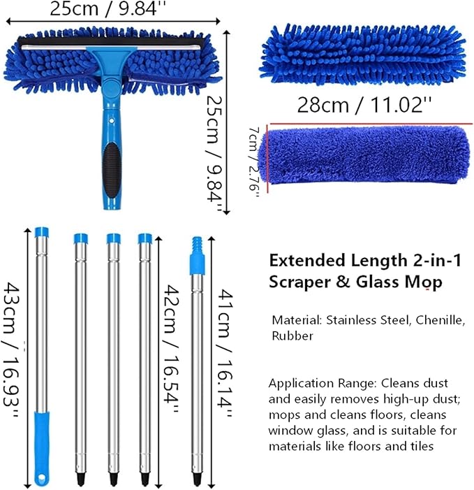 2-in-1 Double-Layer Dual-Sided Glass Wiper - High-Rise Window Cleaner Scraper for Professional Cleaning(Black5 Sections)