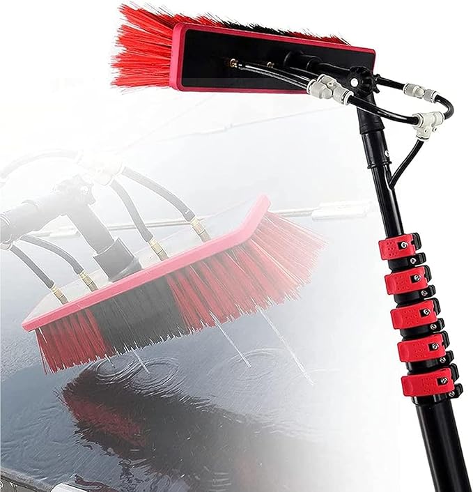 Water Fed Pole Kit - Extendable Solar Panel Cleaner Brush Telescopic Outdoor Window Cleaner 3-in-1 Aluminum Cleaning Tool for Conservatory Roof and Window Glass