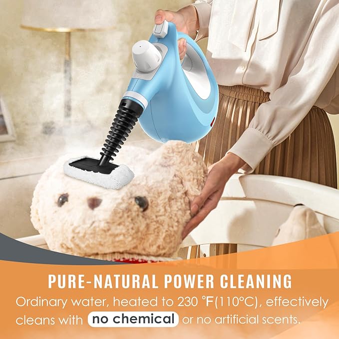 Pressurized Handheld Multi-Surface Natural Steam Cleaner with 12 pcs Accessories Multi-Purpose Steamer for Home Use Steamer for Cleaning Floor Upholstery Grout and Car (Blue)