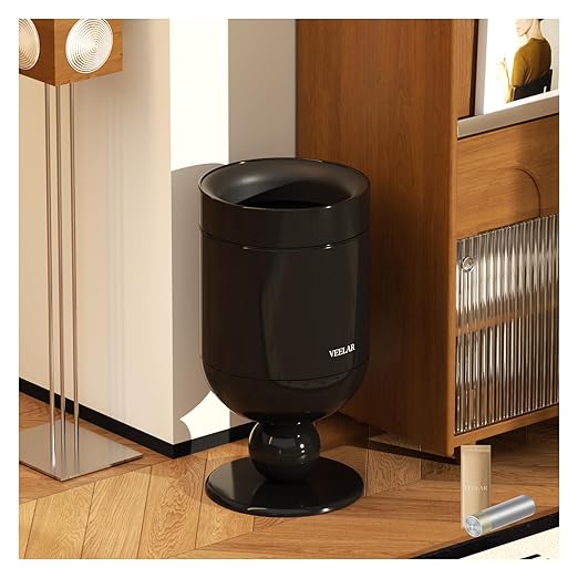 Bathroom Metal Trash Can 4 Gallon (15 L) Garbage Can Lid-Free Trash Bin for Bedroom Office Living Room (Black Top Open)