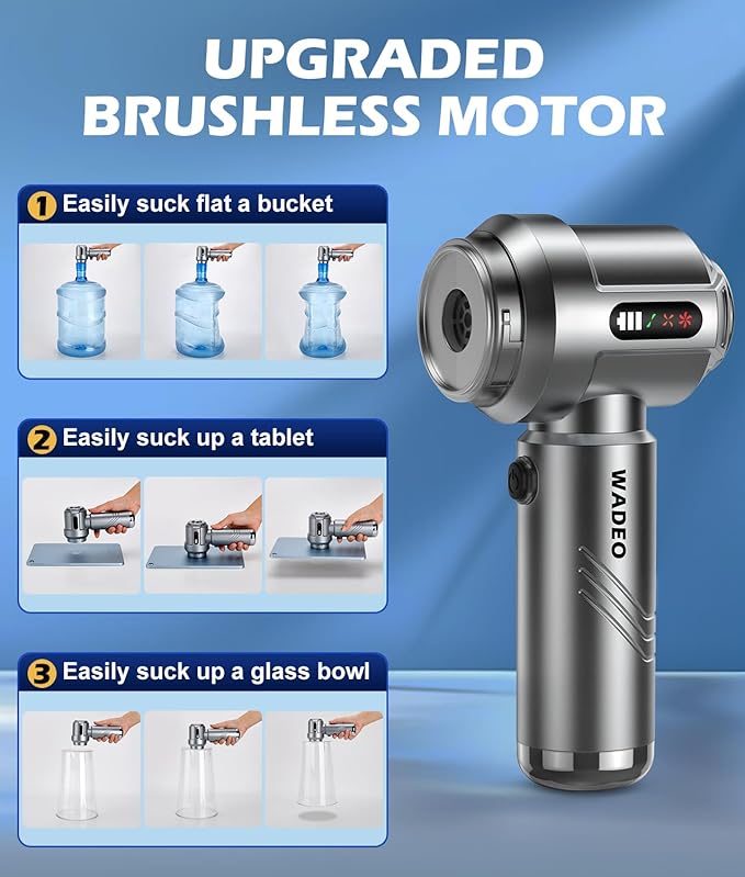 WADEO Car Vacuum Portable Cordless 18000PA 4-in-1 Handheld Vacuum Cleaner and Air Duster with LED Display &amp Multi-Nozzles Mini Hand Held Vacuum Rechargeable for Home Car Office Pet Hair