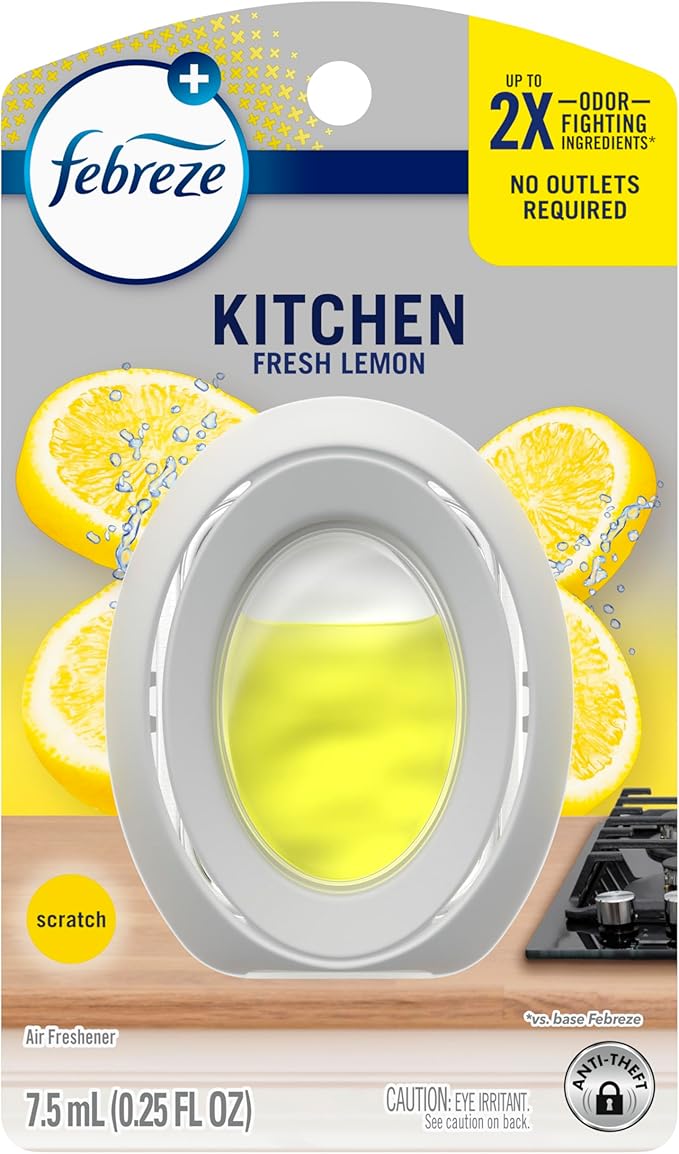 Febreze Kitchen Air Freshener Odor-Fighting Plug In Alternative Air Fresheners for Home and Bathroom and Kitchen Closet Air Fresheners Fresh Lemon Scent 6 Count