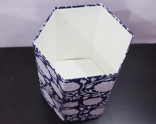 Hand Block Printed Cotton Wood Dustbin Floral Printed Paper Waste Basket/Trash Can Christmas Home Decorative tarsh can (Blue&ampWhite)