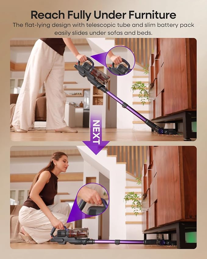 AlloyMove Cordless Vacuum Cleaner 45KPA Up to 60mins Runtime Lightweight Powerful Suction Vacuum Cleaners for Home 3 Suction Modes Rechargeable Stick Vacuum for All Floor/Carpet/Pet Hair/Car A03