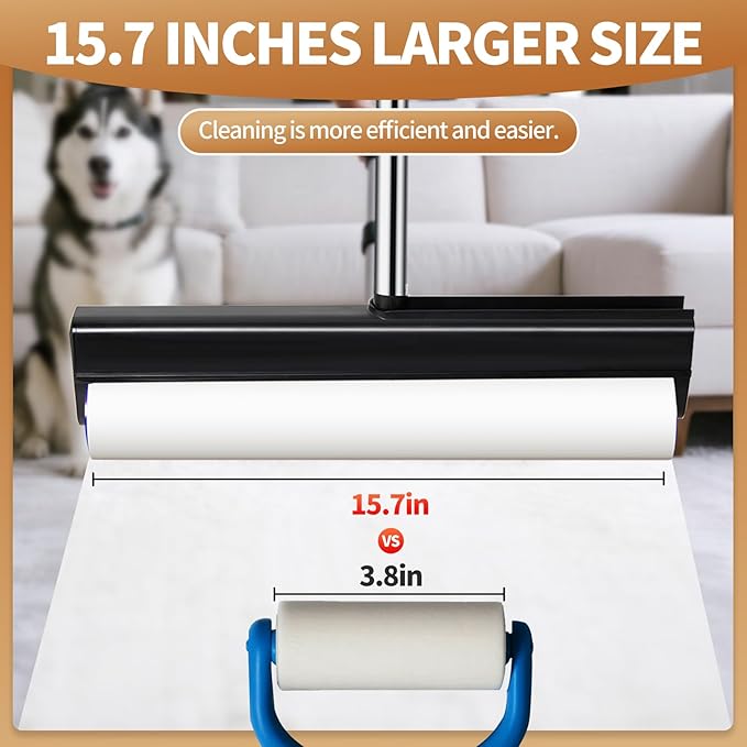Large Lint Rollers for Carpet 15.74 in Extra Sticky Rollers for Floor with 4 Extendable Handle Long Handle Sticky Mop for Cleaning Carpet Car ClothesDog and Cat Pet Hair Remover with 360 Sheets
