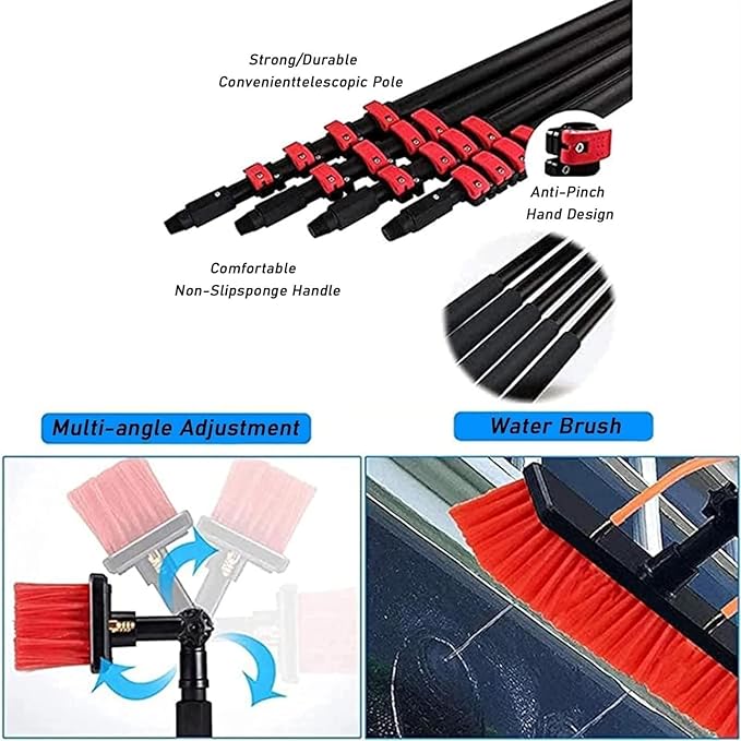 Telescopic Cleaning BrushTelescopic Hydrocleaner3m-12m Water-fed BrushGlass Wall CleaningWindow Cleaning KitCleaning Photovoltaic and Solar Panelswith SqueegeeWashing Trucks(9M/30FT)