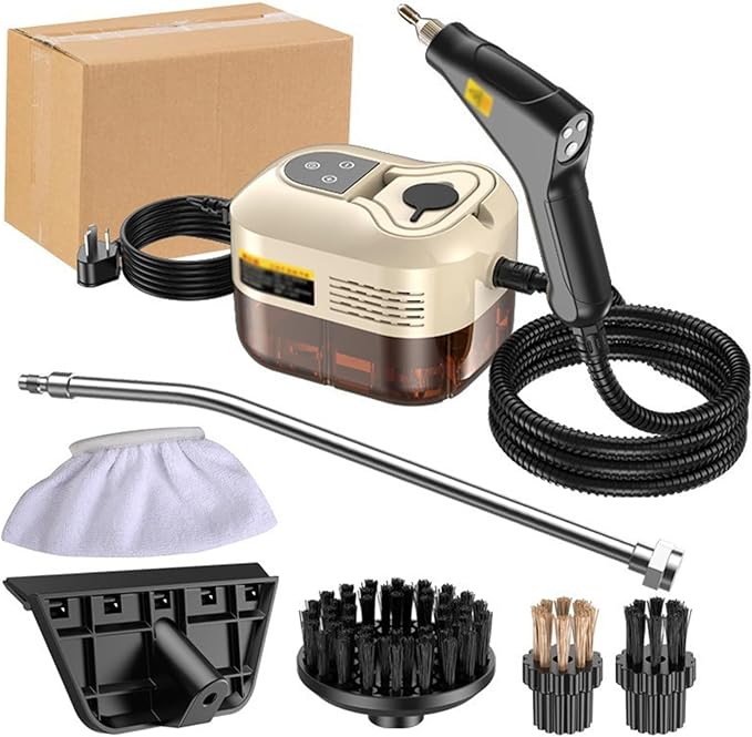 Handheld Steam Cleaner 1500W High Pressure Steamer With 3 Brush Heads 15s Heat-Up 6-Level Temp 1.2 L Water Tank Portable Steam Cleaning Machine for Car Kitchen Bathroom(Style1)