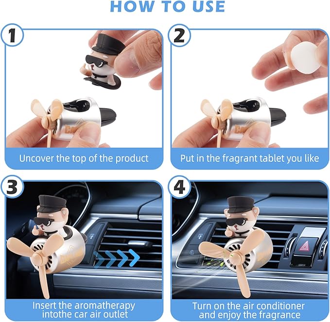 2pcs Car Air Fresheners Cute Cartoon Dog Pilot Automotive Air Outlet Propeller Car Diffuser Creative Car Perfume Decoration for Car Vent Clips Comes with 4 Fragrant Tablets (Husky + Shiba Inu)