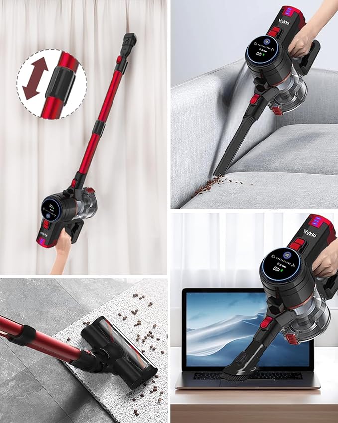 V8 Cordless Vacuum Cleaner Powerful Suction Stick Vacuum 55Mins Runtime Wireless Lightweight Handheld Vacuum Cleaner for Home Hardwood Floor Carpet Car Pet Hair Cleaning (Red)