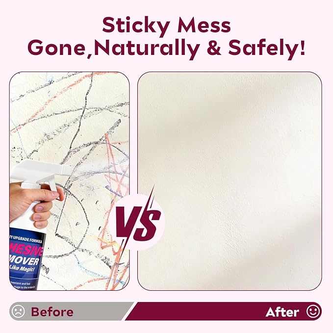 Adhesive Remover Spray for Sticky Residue - Heavy Duty Sticker Eraser for Cars Glass Plastic Metal - Cleans Decals Glue Crayon Tar Gum &amp Labels - Surface Safe Formula