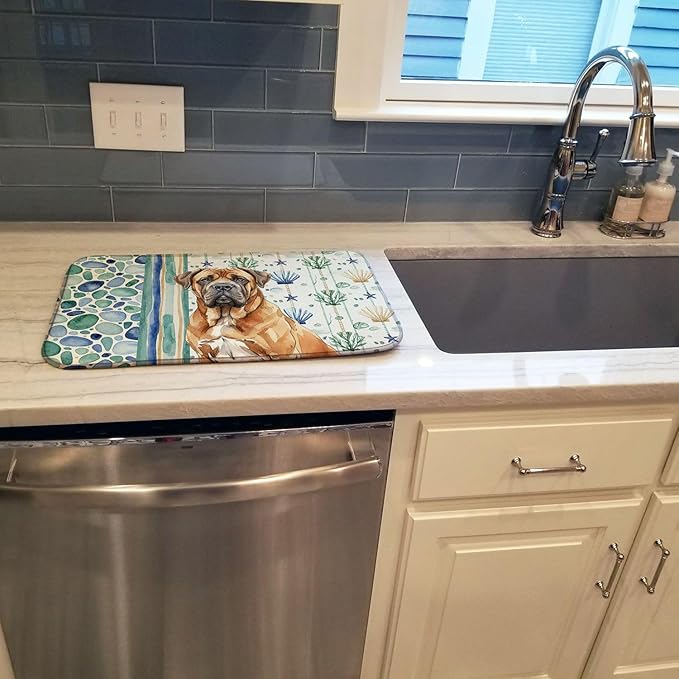 Caroline's Treasures Neapolitan Mastiff Coastal Sea Glass Dish Drying Mat Absorbent Dish Drying Mat Pad for Kitchen Counter Dish Drainer Mat for Countertop 14 x 21 Multicolor