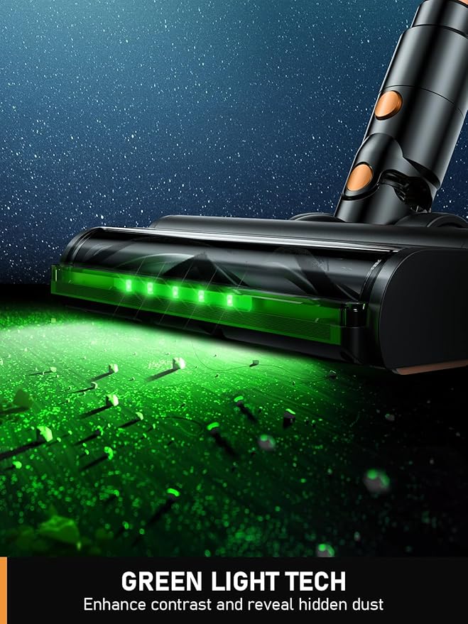 Cordless Vacuum Cleaner 8 in 1 Vacuum Cleaner for Home with LED Display 3 Suction Modes 45mins Runtime Lightweight Stick Vacuum for Home Hardwood Floor Pet Hair Carpet (Orange)