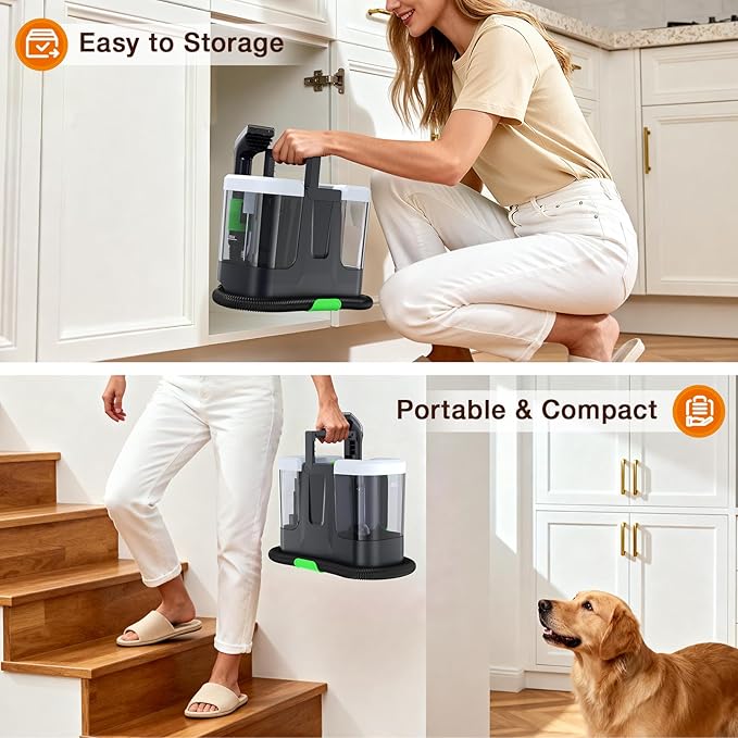 LABIGO Portable Carpet &amp Upholstery Cleaner 18Kpa Carpet Cleaner Machine for Deep Stain Removal Spot Cleaner for Pet Accidents Area Rugs Stairs Car Seats &amp Couches Includes Tools &amp S