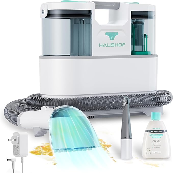 HAUSHOF Cordless Carpet &amp Upholstery Cleaner Lightweight Deep Fabric Cleaner Machine with Brushless Motor &amp Powerful Suction for Pet Stains Couch Rug Car Seats Spot &amp Stain Cleaner In