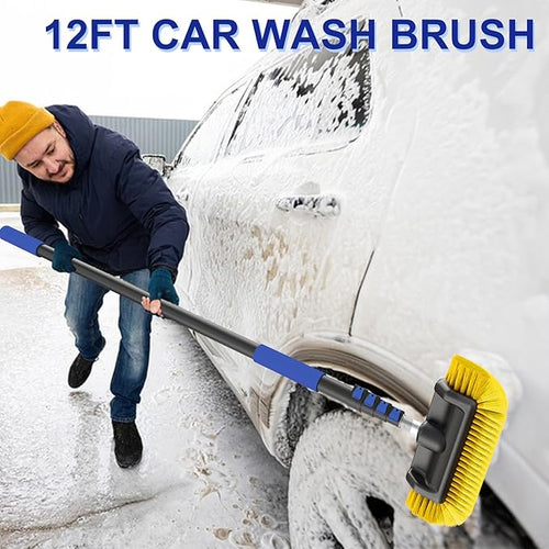 18Ft Reach Car Wash Brush with Long Handle Car Cleaning Brush 12-Inch Soft Bristles 3-12Foot Aluminium Telescoping Pole for Scratch-Free Cleaning RV Car Boats Truck Floors Solar Panels