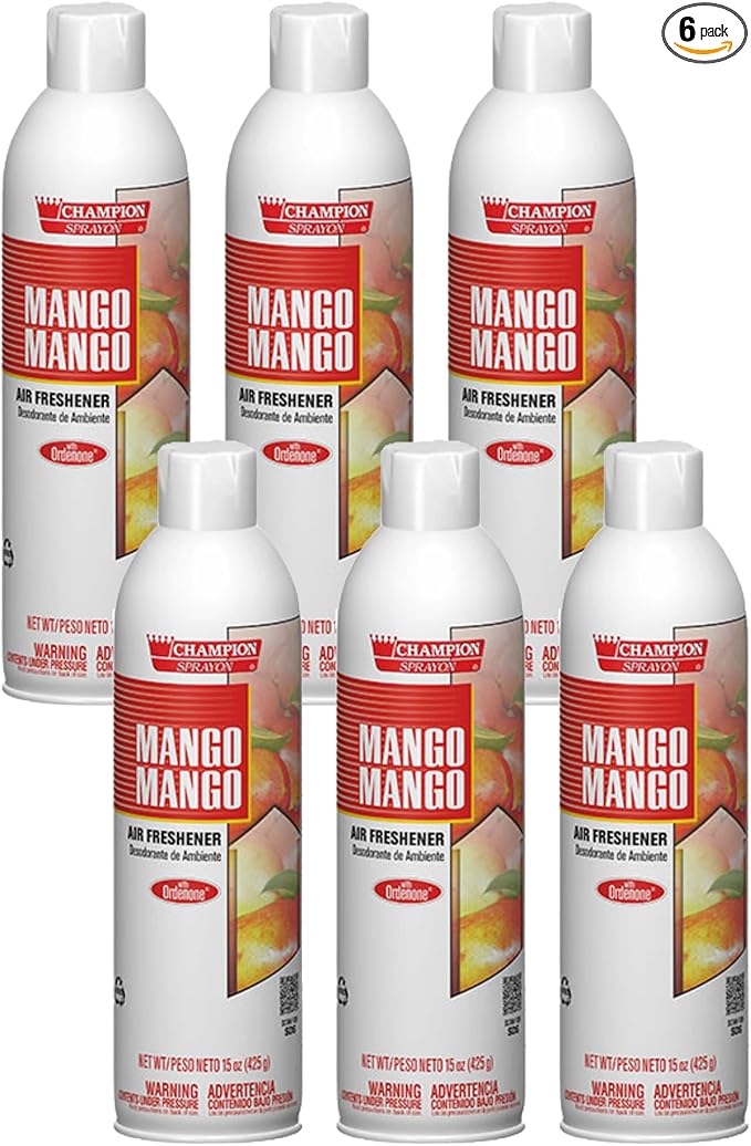 Champion Sprayon Water-Based Air Freshener Spray 14 oz Odor Control Room Freshener Mango (6 Pack)