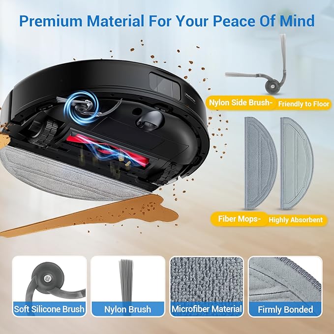 26 Pack Replacement Accessories Parts for Roborock Q10 S5/Q10 S5+/Q10 X5/Q10 X5+ Robot Vacuum Part with 2 Roller Brush4 Mop4 HEAP6 Mop6 Dust Bag6 Side Brushes1 Screwdriver1 Clean Brush
