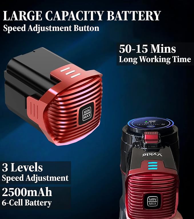 V-R8 Vacuum Replacement Rechargeable Battery 2500mAh 22.2V 55.5Wh Lithium Ion Cordless Vacuum Cleaner Lightweight Stick Up to 50 Min Runtime Red (NOT for V-S12)