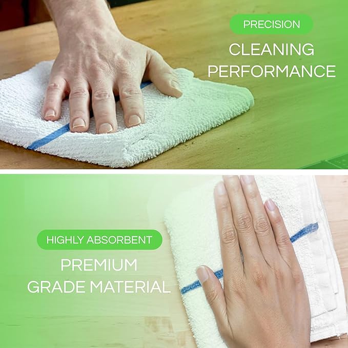 Towels N More 24 Pack 16x19 Bar Mop Towels High Absorbent Cotton Reusable Kitchen Towels - Quick Drying Towels for Chef Cook Home Restaurant Bar Glass Cleaning Towels (24 Blue Stripe)