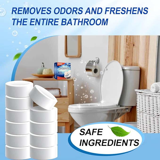 Automatic Toilet Bowl Cleaner Tablets Bleach Descale &amp Deodorize Septic-Safe Continuous Cleaning Fresh Scent Drop-In Tank Cleaner effective to use Works with Toilets 50 Pack -AABB