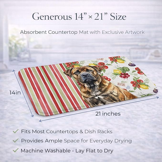 Caroline's Treasures Brindle Boerboel Vegetables Dish Drying Mat Absorbent Dish Drying Mat Pad for Kitchen Counter Dish Drainer Mat for Countertop 14 x 21 Multicolor