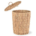 4 Gallons Wicker Trash Can with Lid - Bathroom Garbage Can - Boho Hand Woven Natural Water Hyacinth Wicker Waste Basket for Bedroom Living Room Home Office