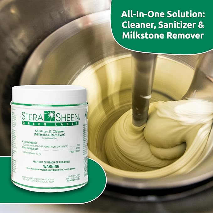 Stera Sheen 4lb Green Label Ice Machine &amp Ice Maker Cleaner + Sanitizer - Milkstone Remover &amp Descaler for Scotsman Soft Serve Equipment Food-Contact Surface - Restaurant-Grade (1 Pack)