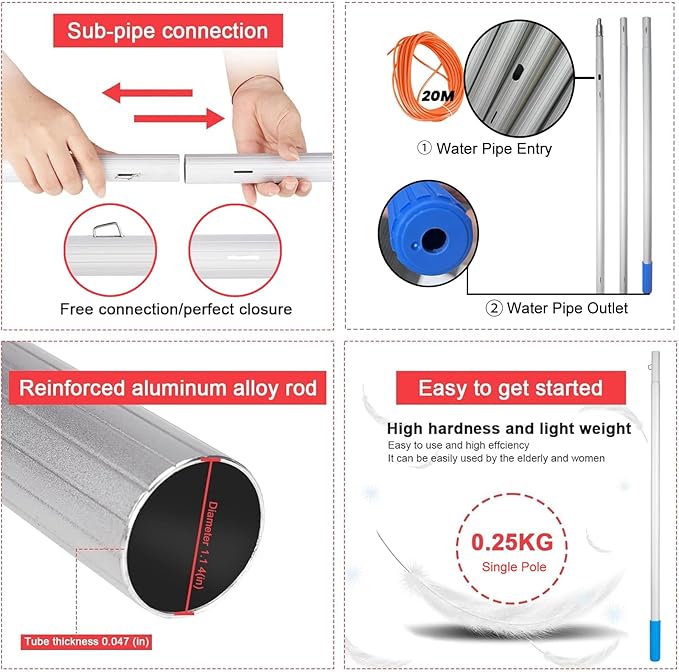 Telescopic Solar Panel Cleaning Brush 3-20M Extendable Water Fed Window &amp Roof Cleaner 55cm Brush for Efficient Solar Panel Maintenance
