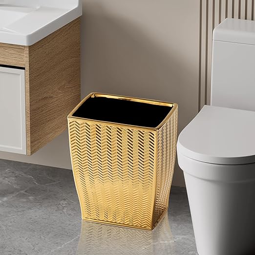 Bathroom Trash Can Stylish Garbage Container Bin for Living Room 1.32 Gallon/5 Liters Gold Small Trash Can Waste Basket for Bathroom Kitchen Office Bedroom-Room Decor