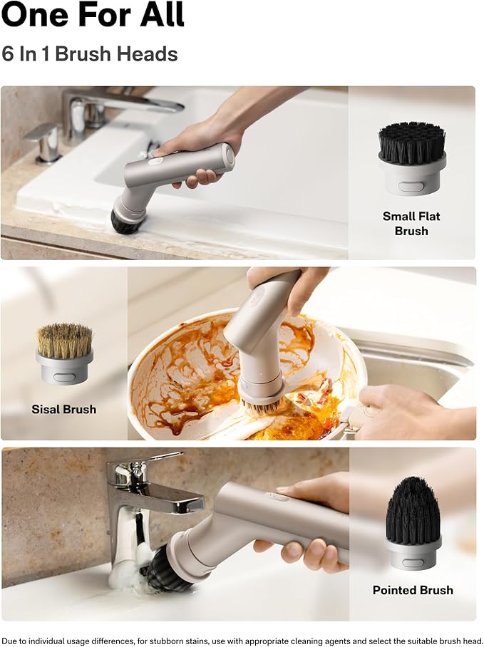 HOTO Handheld Short-Handle Electric Spin Scrubber IPX7 Waterproof Cordless Scrubber Brush Bathroom Cleaning Brush Max 22 in-lb with 9 Brush Heads for Bathroom Shower Kitchen Sink Tile