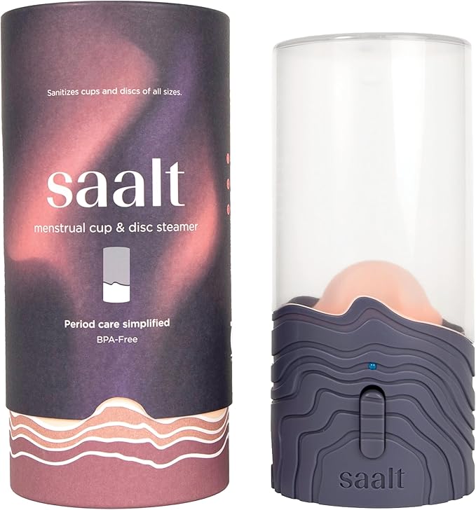 Saalt Menstrual Cup Steamer - Period Cup &amp Disc Sanitizer - Hands-Free Steam Sanitizer- No-Boil Design with Removable Power Cord - Compact &amp Portable - Blue Dusk