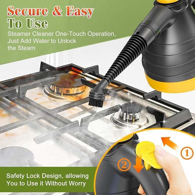 Handheld Steam Cleaner - 275°F High-Temp Fast Heating Multi-Surface Steamer for Cleaning 100% Chemical-Free Pet Safe Portable Steam Cleaner for Home/Bath/Window/Car Detailing/Upholstery/Couch/Grout