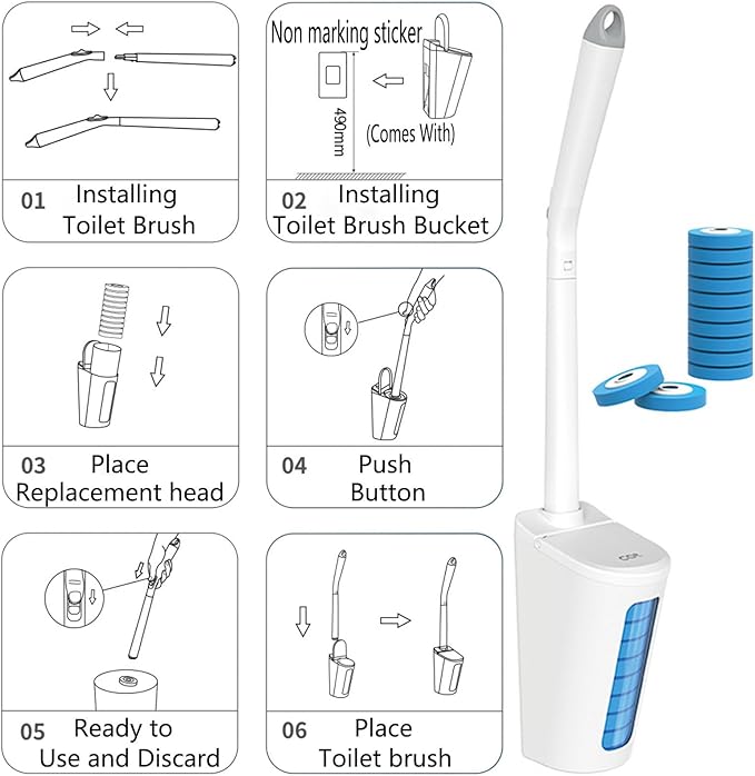 Disposable Toilet Bowl Cleaner Wand Refills Toilet Cleaners for Inside The Bowl Toilet Wand Kit Only Fit Handle (Color : 40 Refill with Brush Size : Lemon)